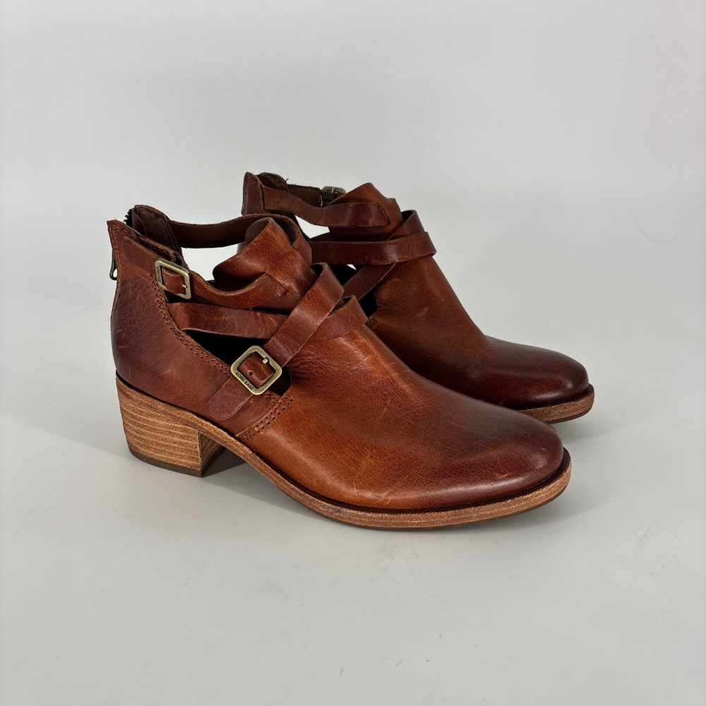 Kork-Ease Jardin Buckle Strap Leather Ankle Boots Rum Brown Women Size 6 Cutouts